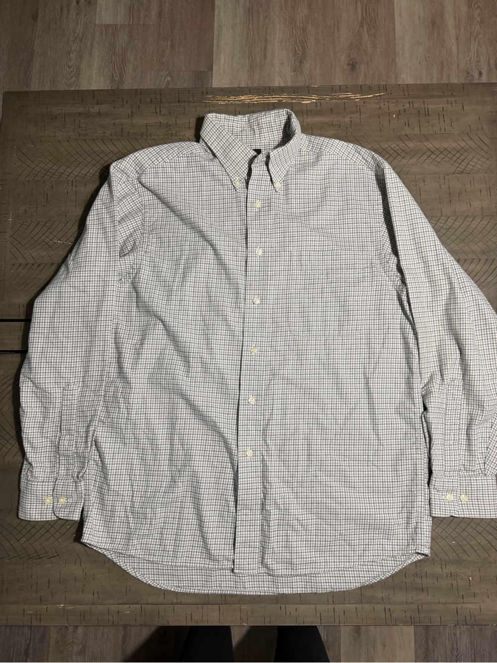 Jos. A. Bank Men's Button-Down Shirt - White with Blue Microcheck